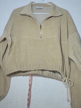 Beige Half-Zip Drawstring Pullover Top